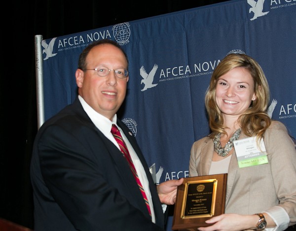 In November, Cusano presents the chapter's Young AFCEAN Award to Morgan Kreutz, Information Management Consultants.